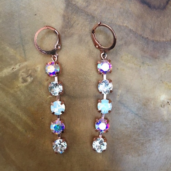 Aurora Borealis + White Opal Crystal Drop Earrings - Picture 6 of 6